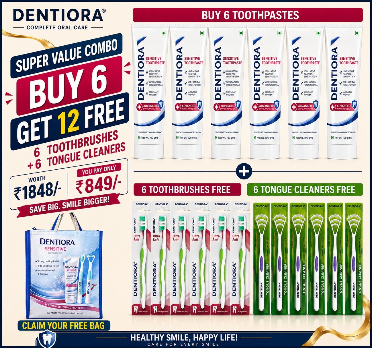 Dentiora Buy 6 Get 12 Free Combo